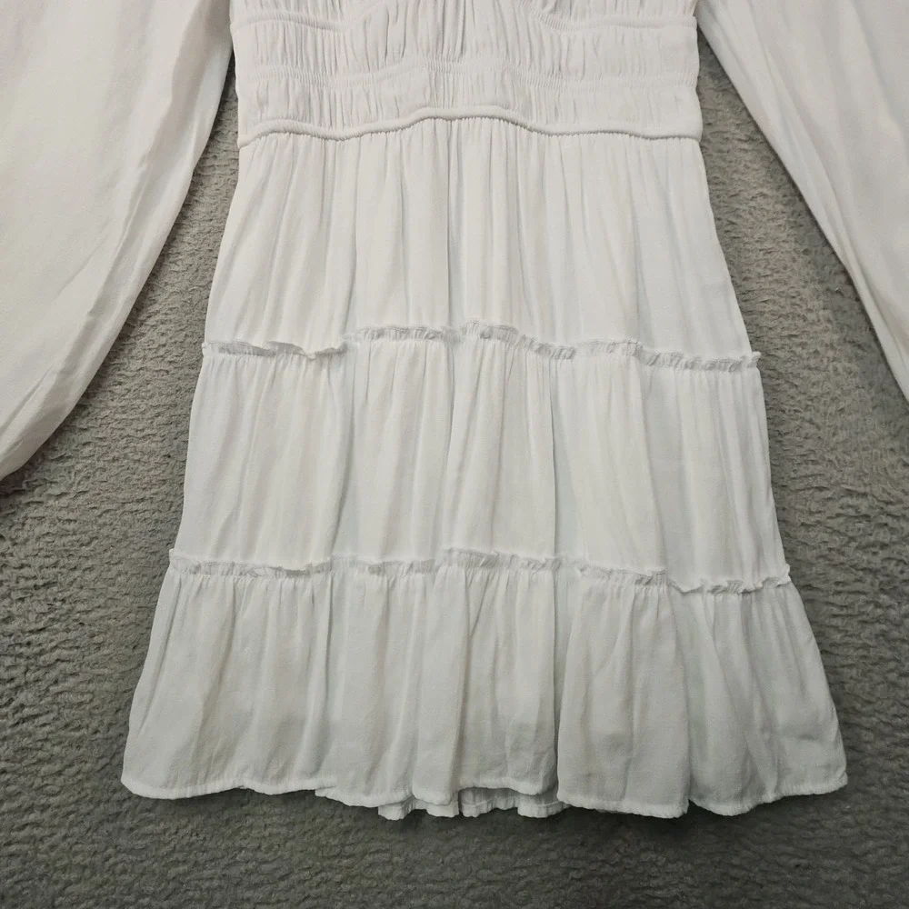 Trixxi Tiered Dress Womens S White Mini Boho Smocked Romantic Coquette Peasant
